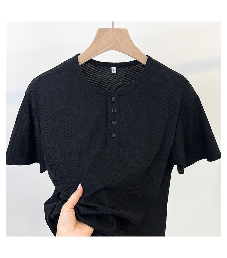 CBE33115-124B 休閒200g克首爾斜紋棉半開襟亨利領短袖T恤(3色)