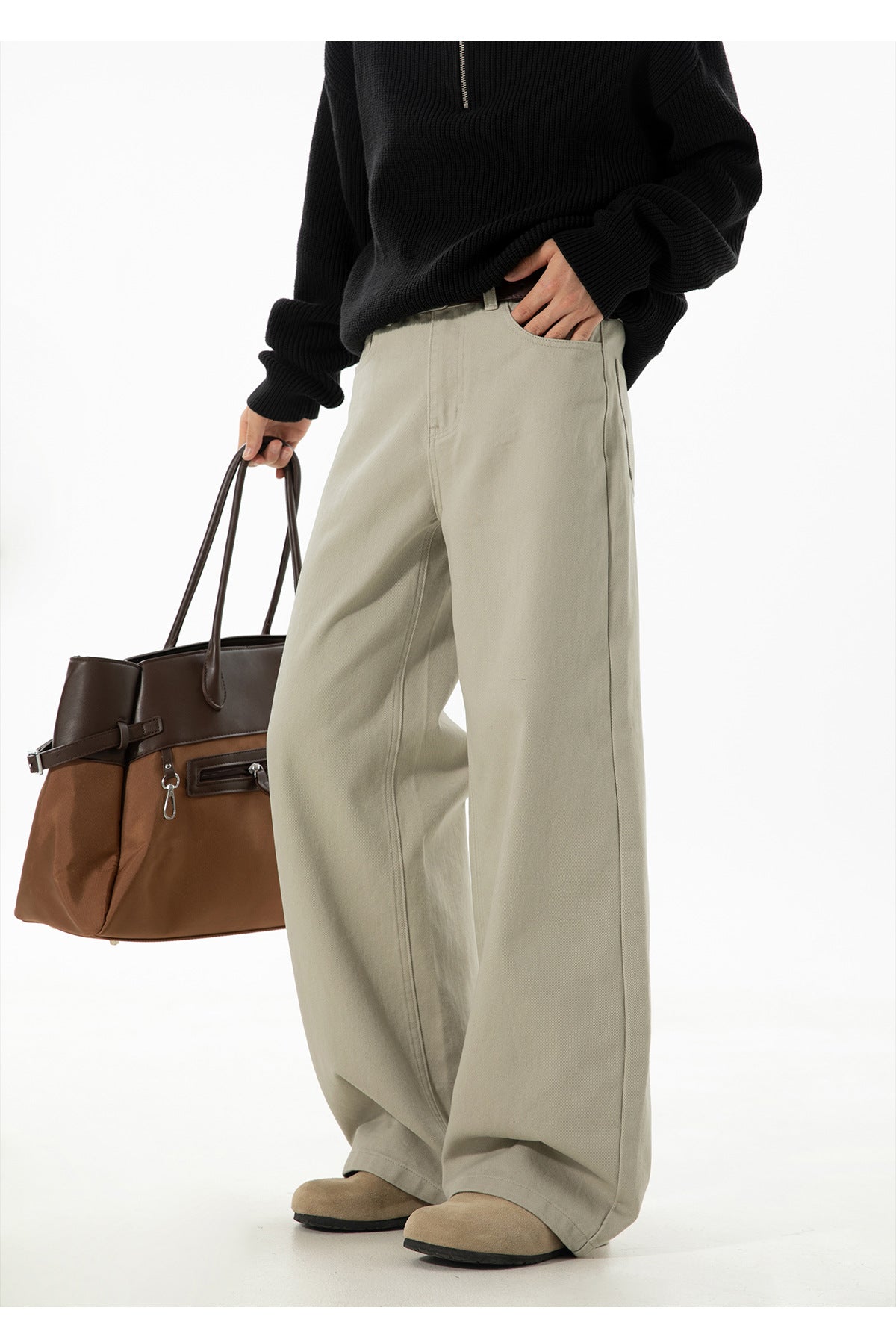 CBAMK2458-8H 斜紋微闊寬鬆直筒休閒褲純棉半鬆緊長褲(4色)