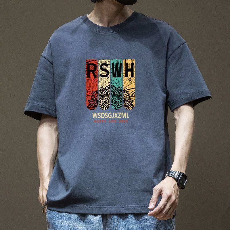 CBE921-96B 純棉200克夏季簡約韓系百搭印花寬鬆純棉圓領T恤(5色)