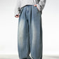 CBAON2530-8H 分叉式打褶水洗做舊春秋季復古寬鬆牛仔直筒褲(2色)