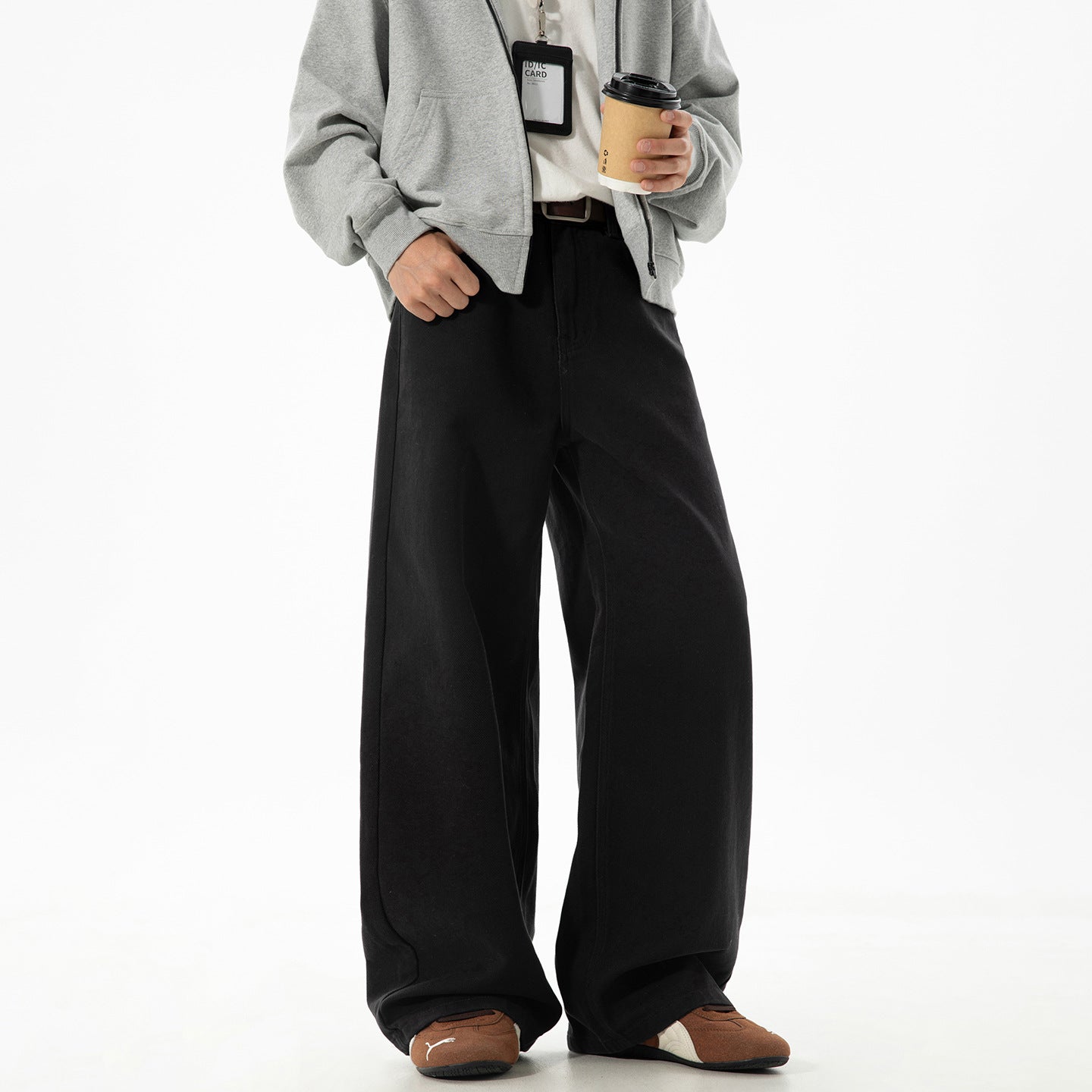 CBAMK2458-8H 斜紋微闊寬鬆直筒休閒褲純棉半鬆緊長褲(4色)