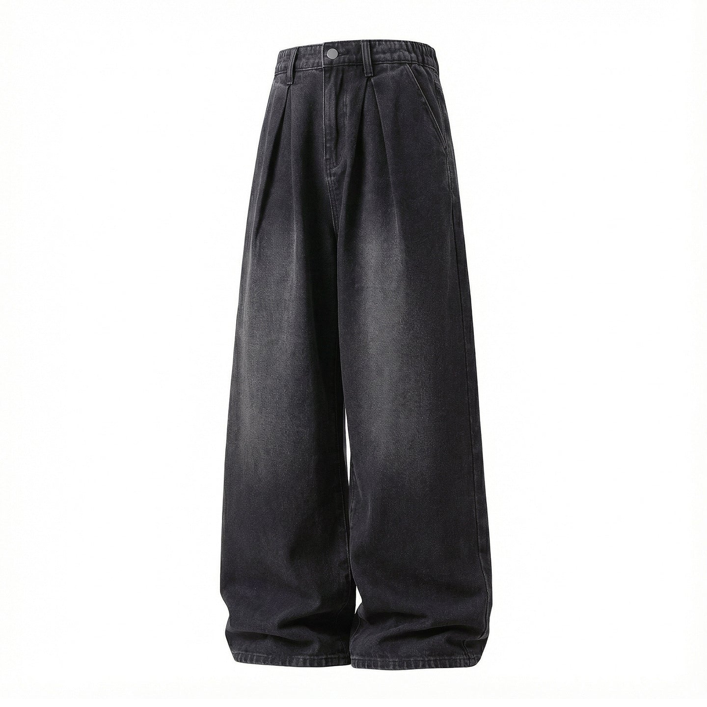 CBAON2530-8H 分叉式打褶水洗做舊春秋季復古寬鬆牛仔直筒褲(2色)