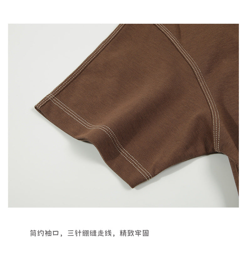 CBE21760-124B 日系復古落肩撞色線長袖斜紋T恤(3色)
