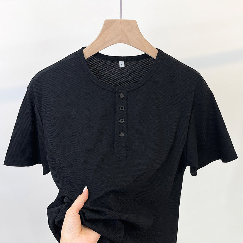 CBE33115-124B 休閒200g克首爾斜紋棉半開襟亨利領短袖T恤(3色)