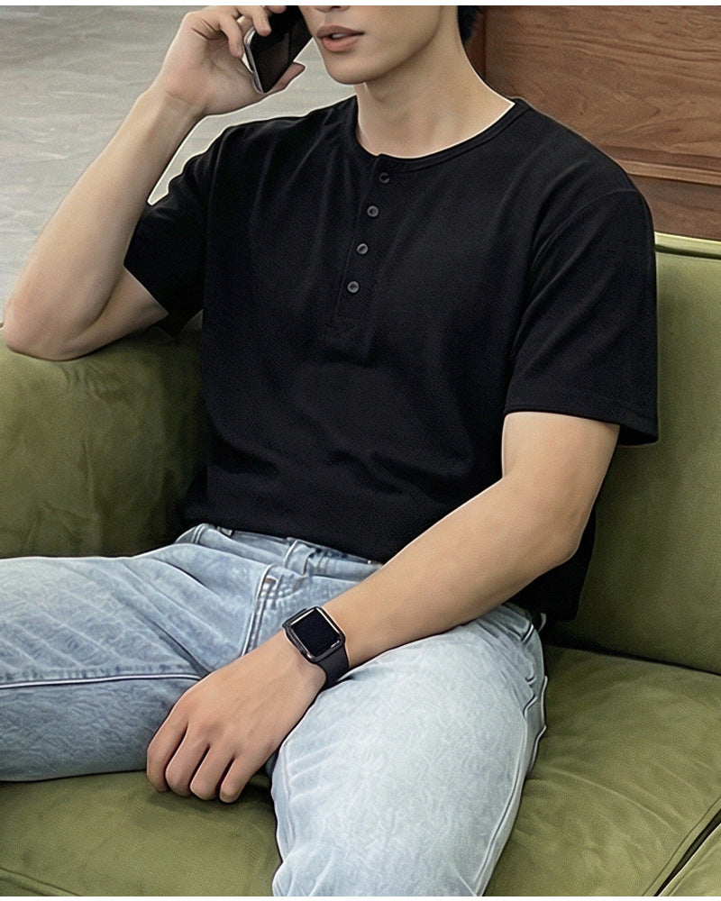 CBE33115-124B 休閒200g克首爾斜紋棉半開襟亨利領短袖T恤(3色)