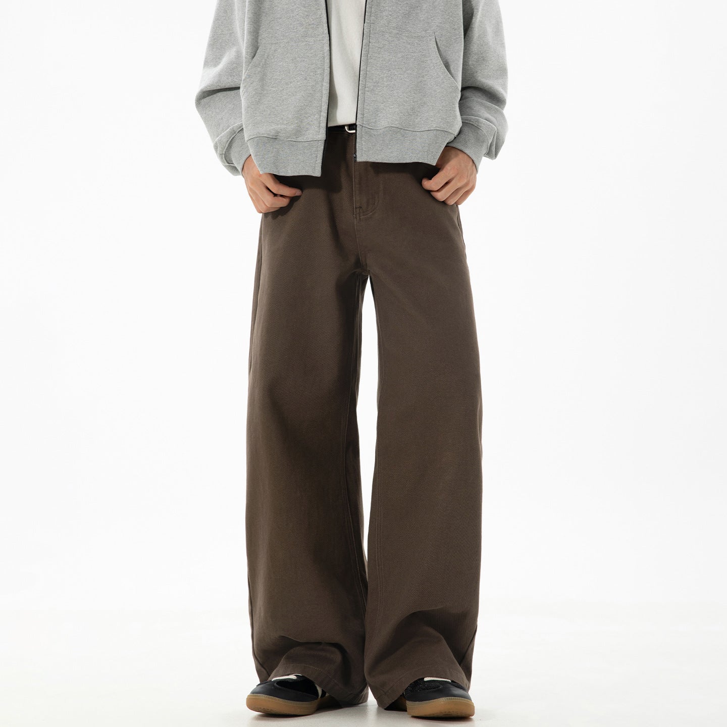 CBAMK2458-8H 斜紋微闊寬鬆直筒休閒褲純棉半鬆緊長褲(4色)