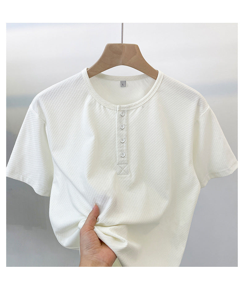 CBE33115-124B 休閒200g克首爾斜紋棉半開襟亨利領短袖T恤(3色)