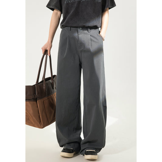 CBAOK2641-8H 分割打褶休閒褲春秋季純棉工裝直筒寬鬆長褲(3色)