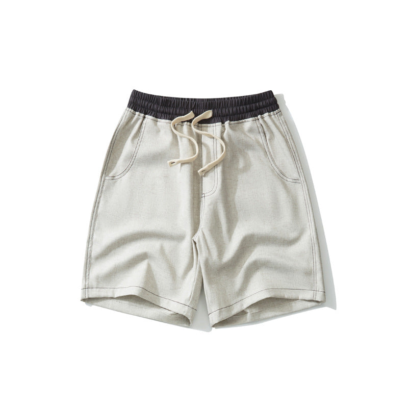 CBS93272-124B 亞麻360g設計感拼色寬鬆休閒五分褲(3色)