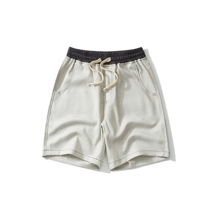 CBS93272-124B 亞麻360g設計感拼色寬鬆休閒五分褲(3色)