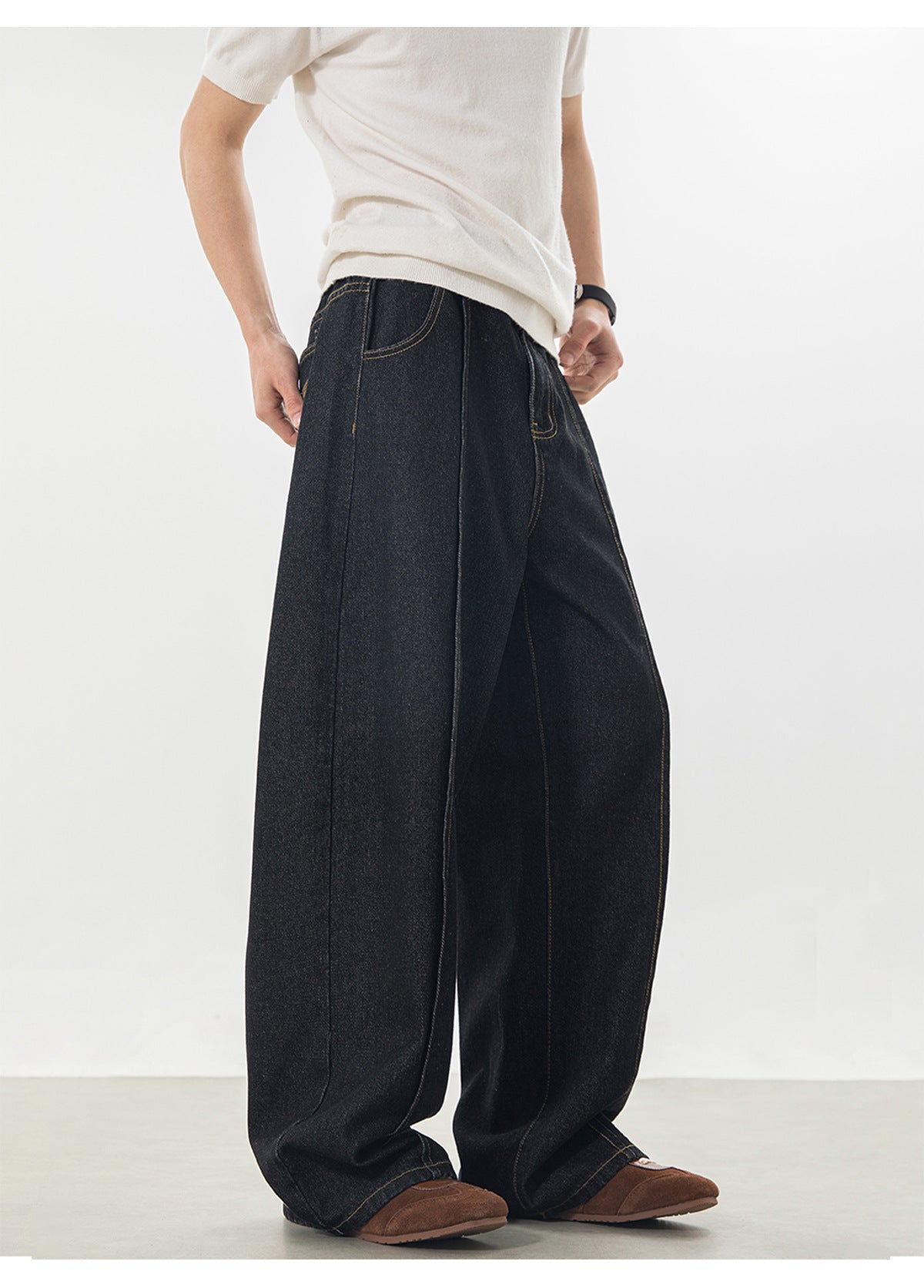 CBAON2636-8H 春季款撞色明線分割直筒寬鬆休閒長褲