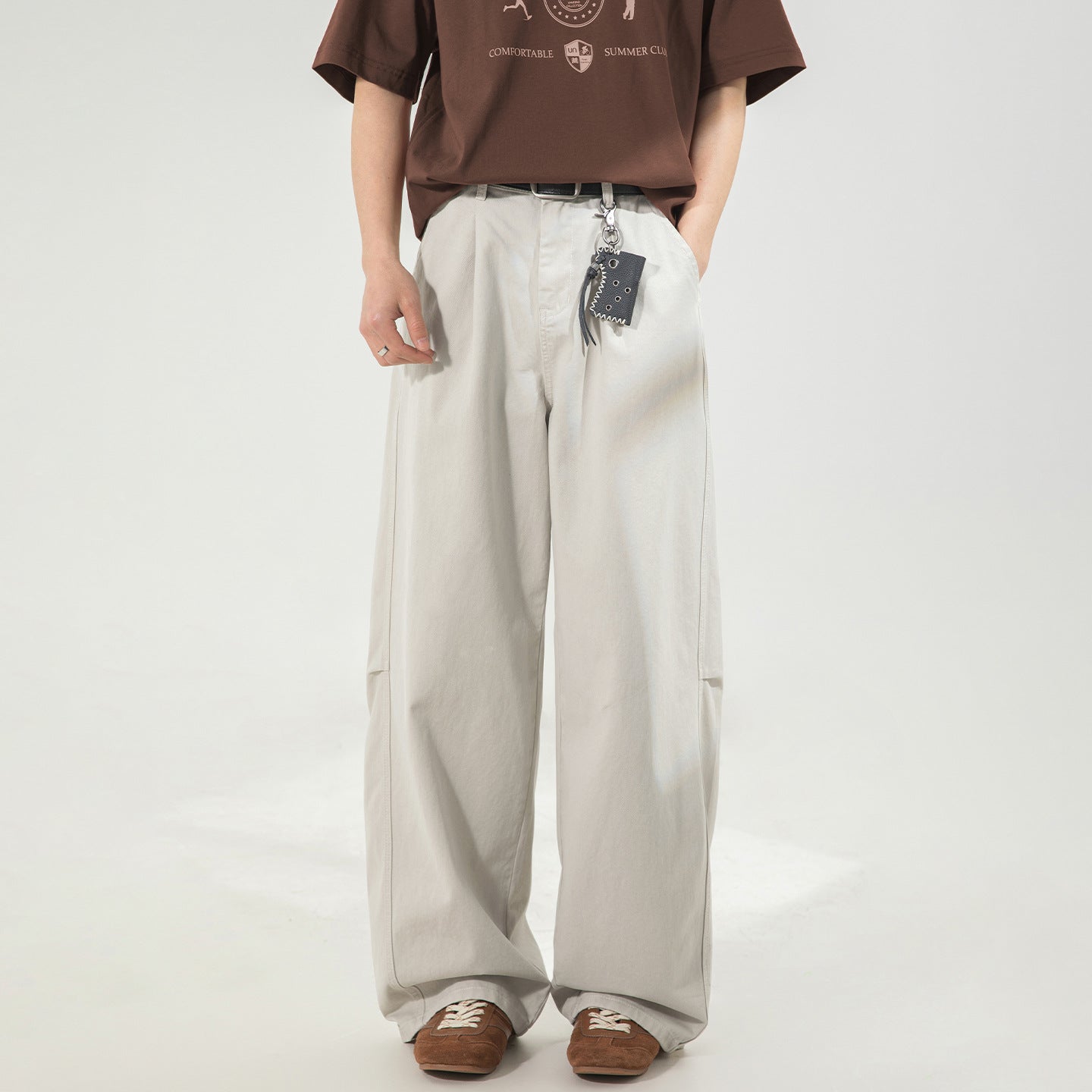 CBAOK2641-8H 分割打褶休閒褲春秋季純棉工裝直筒寬鬆長褲(3色)