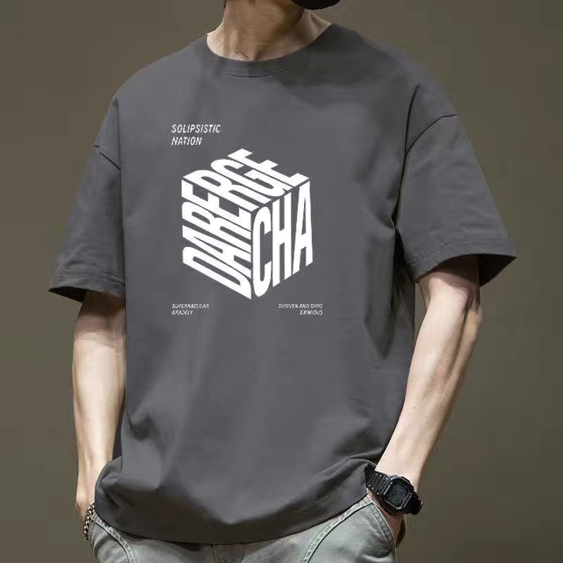 CBE561-96B 純棉200克寬鬆圓領短袖T恤時尚潮流純棉印花上衣(5色)