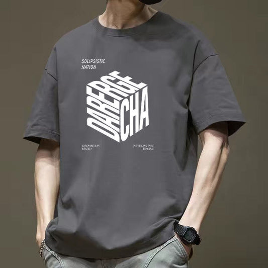 CBE561-96B 純棉200克寬鬆圓領短袖T恤時尚潮流純棉印花上衣(5色)