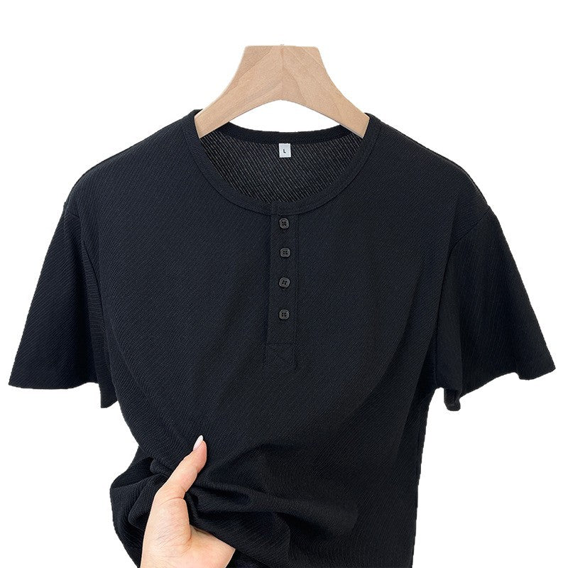 CBE33115-124B 休閒200g克首爾斜紋棉半開襟亨利領短袖T恤(3色)