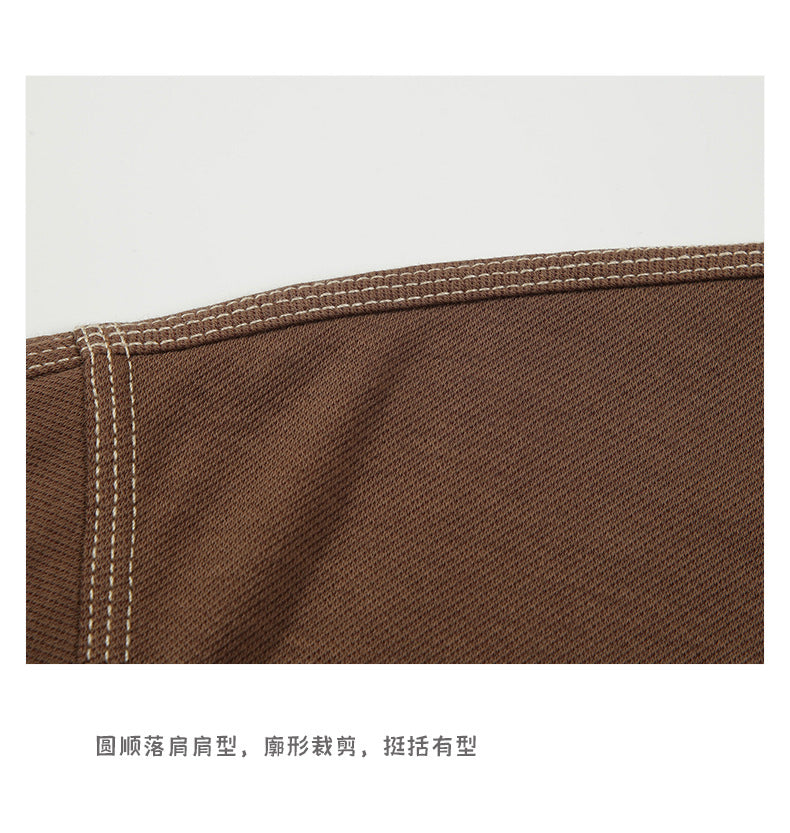 CBE21760-124B 日系復古落肩撞色線長袖斜紋T恤(3色)