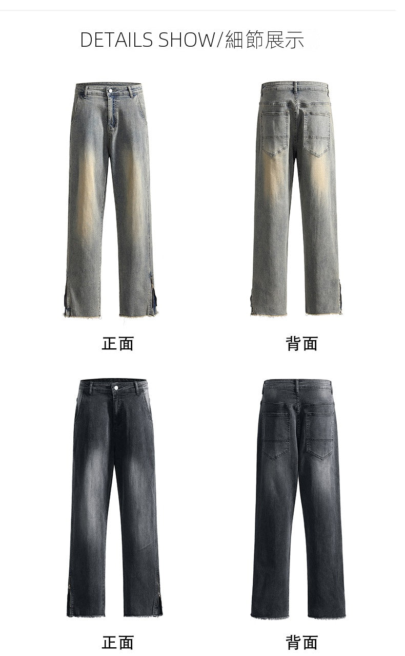 CBAYD-A88-103-1B 潮牌拼接拉鍊牛仔褲寬鬆微喇長褲(2色)