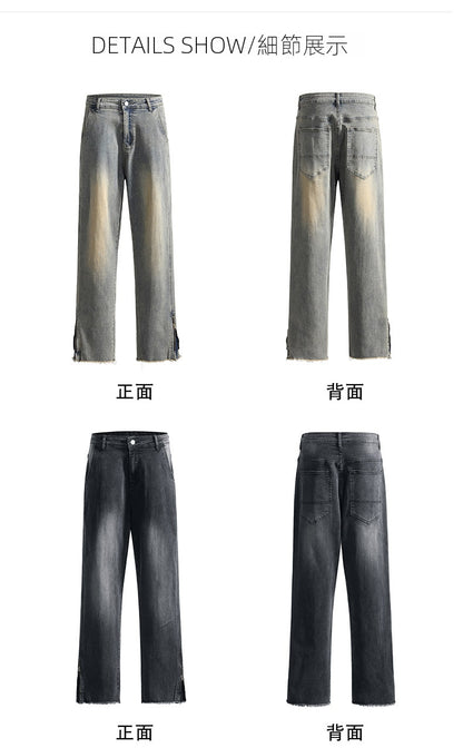 CBAYD-A88-103-1B 潮牌拼接拉鍊牛仔褲寬鬆微喇長褲(2色)