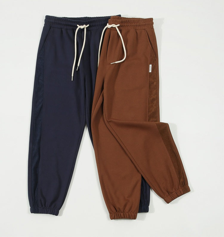 CBA93263-124B 空氣層易打理寬鬆條紋拼接束脚長褲(5色)