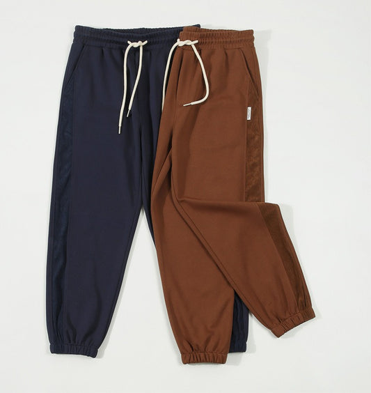 CBA93263-124B 空氣層易打理寬鬆條紋拼接束脚長褲(5色)