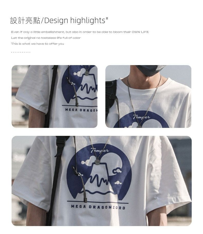 CBE341-96B 純棉200克夏季新款時尚簡約韓系百搭印花寬鬆圓領T恤(5色)