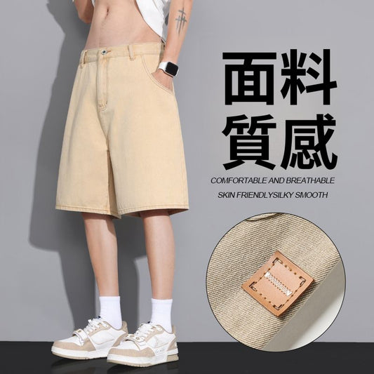 CBST-D7-1B 復古休閒五分褲夏季薄款寬鬆直筒中褲(3色)