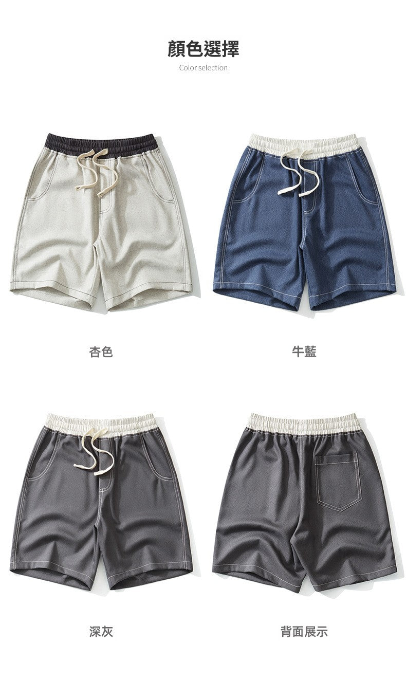 CBS93272-124B 亞麻360g設計感拼色寬鬆休閒五分褲(3色)