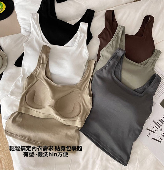 CGF1723-30B 冬季內搭棉小背心顯瘦後背鏤空設計自帶胸墊(6色)