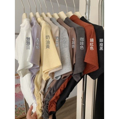 CGE5322-80B 褶皺收腰半高領短袖正肩T恤(9色)