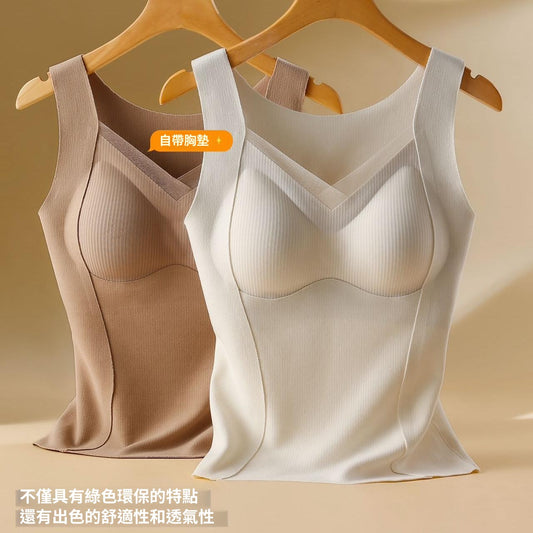 CGF45211b25-36H 蠶絲內搭保暖背心秋冬款純色緊身帶胸墊(2色)