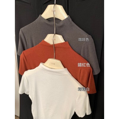 CGE5322-80B 褶皺收腰半高領短袖正肩T恤(9色)