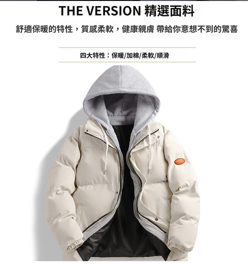 CBCQM5099-65B 冬季假兩件連帽棉衣寬鬆百搭加厚保暖羽絨棉外套(4色)