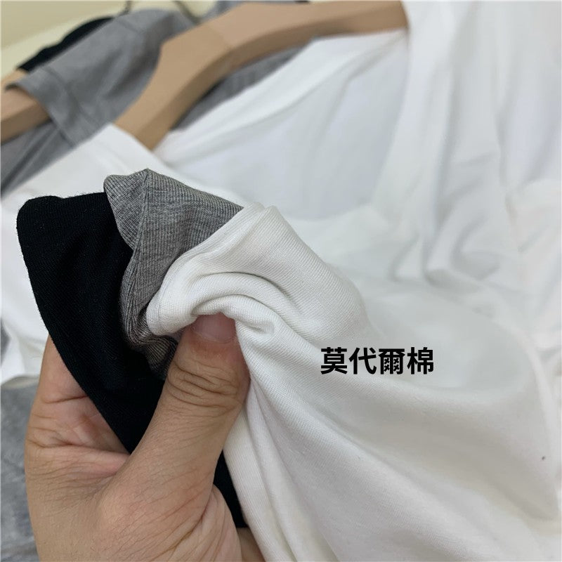 📺︎︎ CGE4016-98B 垂墜感鎖骨T恤夏寬鬆中長款短袖V領上衣(3色)