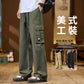CBAZGX9876-1B 純棉工裝長褲高街寬鬆休閒褲(3色)