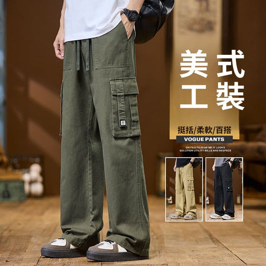 CBAZGX9876-1B 純棉工裝長褲高街寬鬆休閒褲(3色)