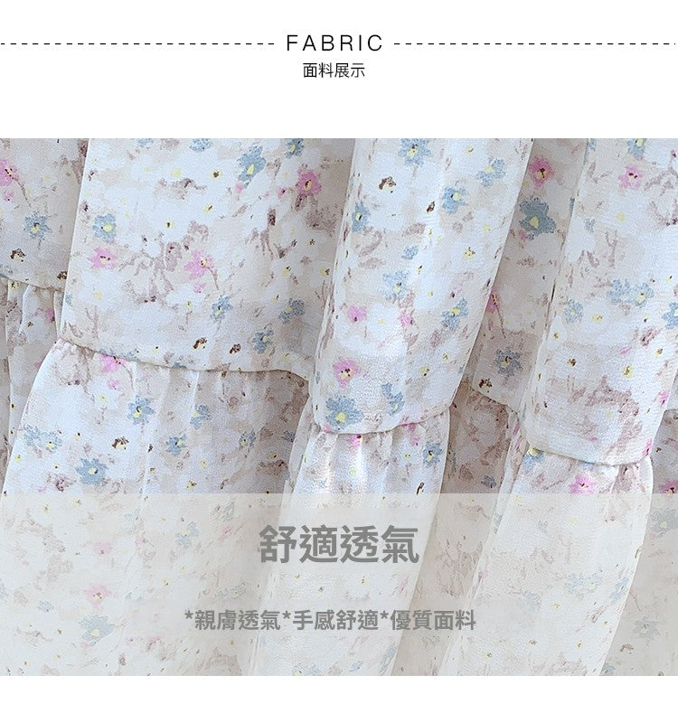 📺︎︎ CGBMD1339-41B 印花雪紡連衣裙女中長款泡泡袖
