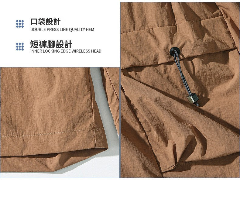 CBS2335-124B 立體口袋工裝速乾夏季寬鬆運動休閒垂感五分褲(3色)