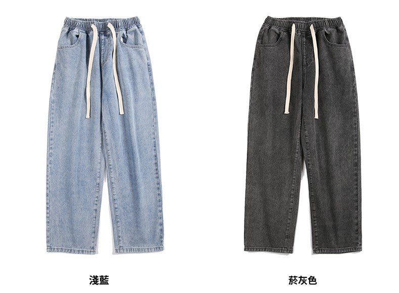 CBALK300-65B 春季抽繩牛仔褲直筒寬鬆闊腿垂感高街休閒長褲(4色)