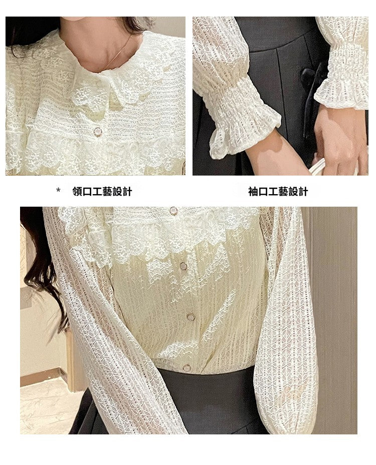 CGD9620-4B 秋裝長袖蕾絲襯衫雪紡百搭上衣