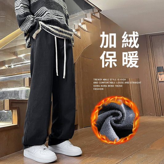 CBAKJG63-65B 冬季加絨加厚保暖牛仔褲寬鬆直筒鬆緊腰(3色)