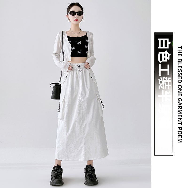 CGS2516-16B 美式復古開叉工裝裙夏季中長款(4色)