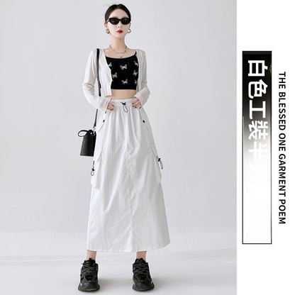 CGS2516-16B 美式復古開叉工裝裙夏季中長款(4色)