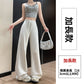 CGA626-16B 灰色美式運動褲夏季高腰顯瘦直筒鬆弛感休閒闊腿褲(4色.常規.加長款)