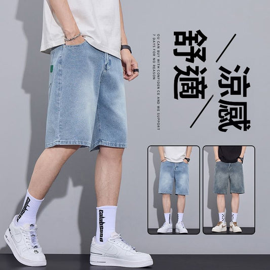 CBSFDK1315-1B 復古星空紋牛仔短褲寬鬆直筒5分褲(2色)