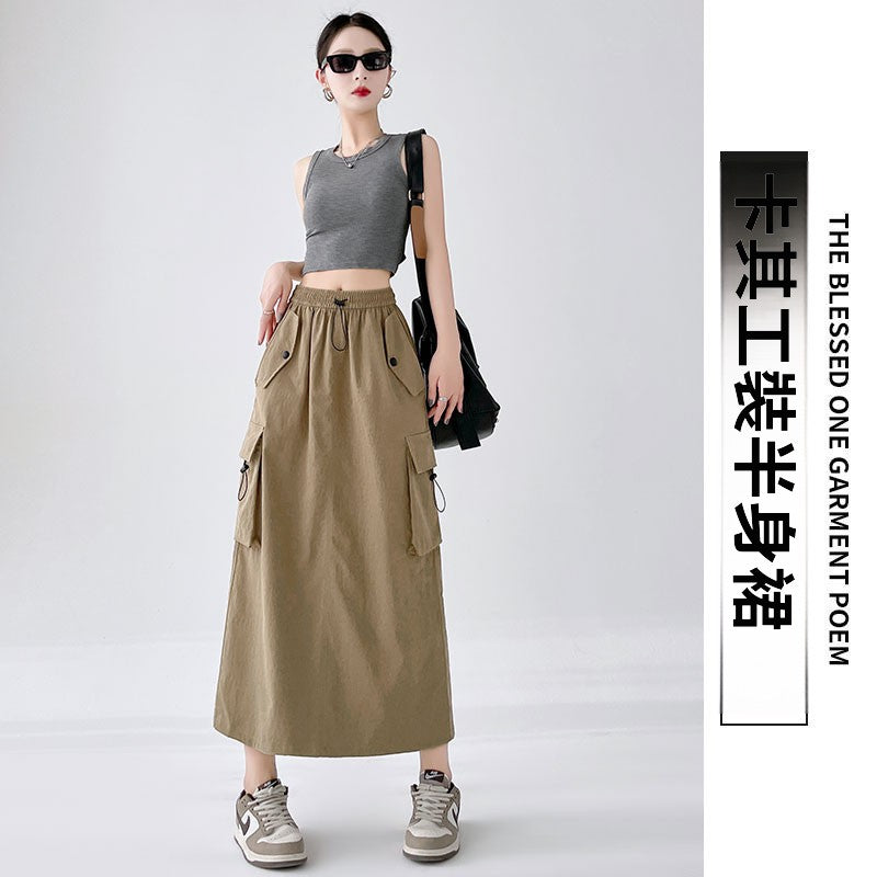 CGS2516-16B 美式復古開叉工裝裙夏季中長款(4色)