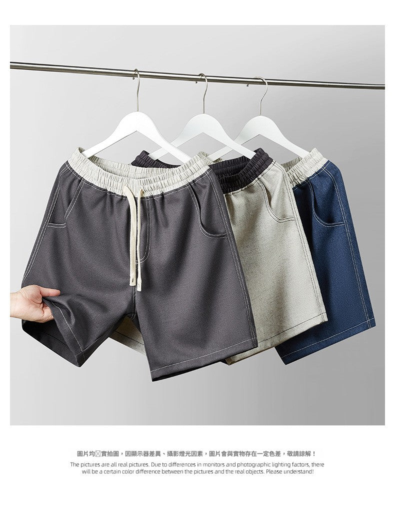 CBS93272-124B 亞麻360g設計感拼色寬鬆休閒五分褲(3色)