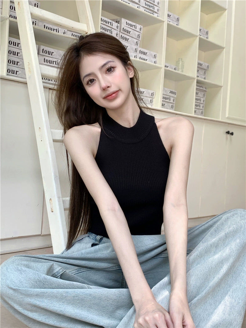 CGF6167-9B 性感掛脖外穿高級感針織背心上衣(7色)